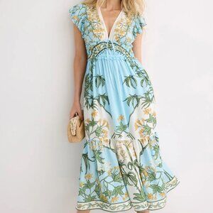 Derek Lam 10 Crosby x RTRFlutter Sleeve V-Neck Midi